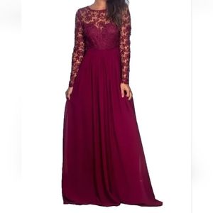 Saved By The Dress Maxi Dress Crochet Top Lace Up Back Burgundy Woman Small Nwt